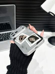 1pc Customized 2-Photo Silver Luxury Fashion Large Window Tempered Glass With Lens Protection Matte Anti-Drop Phone Case Compatible With Iphone 17/17Pro/17ProMax/17Air/16/16Pro/16ProMax/16Plus/15/15Plus/15Pro/15ProMax/14/14Plus/14Pro/14ProMax/13/13Pro/13ProMax/12/11 Phone Accessories, Full Coverage Premium Protection - Silver - View 5