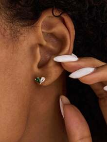 Custom Heart-Shaped Birthstone Earrings, Everyday Stud Earrings, Wedding Earrings, Bridal Earrings, Mother's Gift, Christmas Gift For Women - Multicolor - View 7