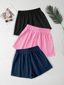 3 Packs Solid Elastic Waist Knotted Relaxed Athletic Shorts - Multicolor - View 2