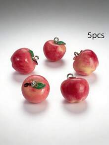 5/10个可爱树脂红苹果吊坠，水果挂件，适用于DIY手链、项链、钥匙扣等时尚饰品配件