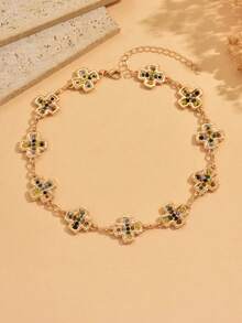 Colar minimalista com pingente de cruz geométrica em metal e cristais coloridos, estilo vintage luxuoso, ideal para mulheres, perfeito para uso diário, encontros, festas e festivais de música. A cor dos cristais é aleatória. - Multicolorido - Ver 2