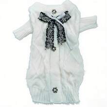 This White Faux Fur Pet Sweater Is Suitable For Autumn And Winter Wear, Featuring A Bow Design And Large Button Decoration, Soft And Comfortable, With A French Style, Suitable For Teddy Bears, Bichon Frises, Pomeranians, Yorkshire Terriers, And Maltese Dogs And Cats To Wear. - Multicolor - View 11