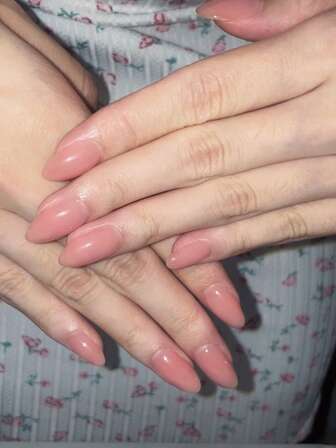 32 piezas de uñas postizas de almendra de longitud media con gel grueso, uñas de almendra de unicolor rosa nude de gelatina dulce, adecuadas para citas de chicas/damas, regalos, San Valentín, atuendo diario, incluye 1 pieza de gel de gelatina y 1 pieza de lima de uñas