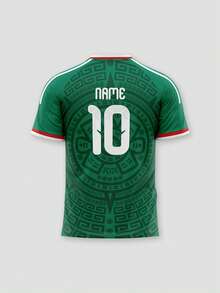1 pièce T-shirt personnalisé style Coupe du Monde Mexique, conçu avec des rayures vertes et vert foncé. C'est à la fois un t-shirt de sport et un t-shirt de champion, et peut être personnalisé avec des lettres et des noms. Que ce soit pour regarder le match, la fête des pères ou les événements de célébration, c'est un cadeau idéal. Été, cadeau personnalisé - Vert - Voir 4