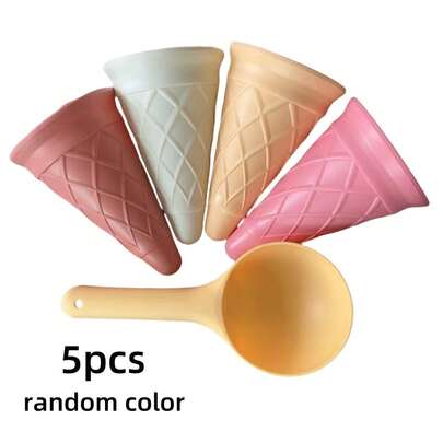 5/10件套沙滩雪冰淇淋甜筒勺子冰淇淋杯套装，DIY雪沙滩粘土工具玩具