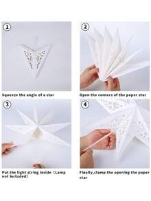 3D Hollow Paper Star Lantern, Suitable For Decorating Windows, Walls, Christmas Trees, Pendant Lights Or Creating A Dreamy Ceiling Decor, Applicable For Weddings, Birthday Parties, Home Decor, Middle Eastern Holiday Decorations, Eid Decorations (Bulb Not Included) - White - View 11