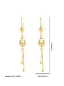 2件套24K镀金水滴流苏链耳环，防锈镀金耳环，黄金替代品，非常适合情人节、特殊场合和日常佩戴 - 金黃色 - 查看 6