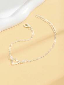 1条时尚、性感、优雅精致的镂空心形链条脚链，百搭实用，适合休闲、音乐节、派对、情人节等场合。 - 銀色 - 查看 3