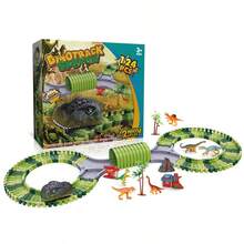 Conjunto de pista de carreras de dinosaurios para niños, pista flexible con coches de dinosaurios y modelos de animales móviles, juguete de construcción 2 en 1 - regalo ideal para Año Nuevo/cumpleaños para niños y niñas - Multicolor - Ver 15