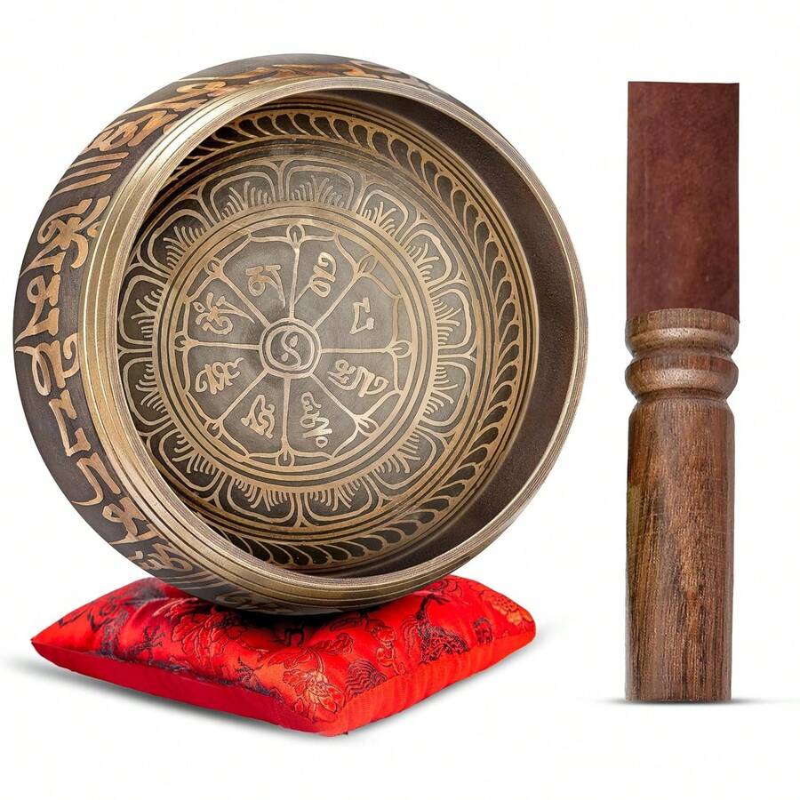 Euuztu Premium Singing Bowl Set – Handmade In Nepal Sound & Meditation Bowl – Spiritual Decor Yoga, Wellness Spaces & Relaxation By Himalayan (Brown & Red) - Turquoise - 查看 1