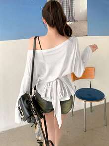 透明系带长袖罩衫，宽松显瘦性感休闲上衣 - 白色 - 查看 2