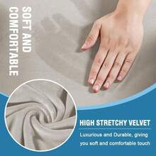 Trugenix-Sofa Cover 2 Piece T Cushion Armchair Slipcovers Velvet Couch Cover Furniture Protector Stretch T Cushion Sofa Covers For 1 Cushion Couch With 1 Individual T Cushion Covers, Deep Teal-GP - Oatmeal - 查看 3