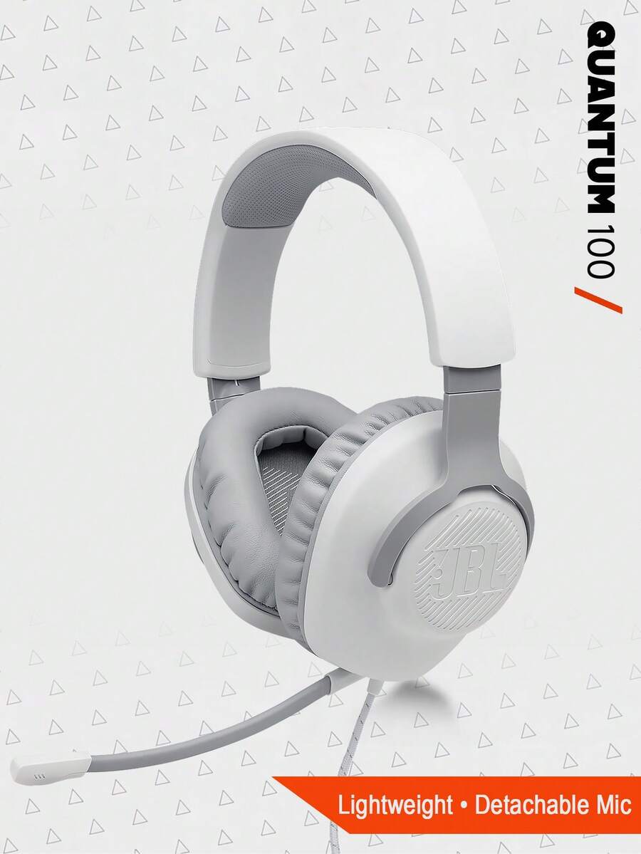 JBL Quantum 100 有线头戴式游戏耳机，拥有 Quantum 音效，3.5mm 多平台接口，可拆卸麦克风带静音功能，轻巧封闭式设计，重低音 - 电竞耳机，也适合音乐聆听 - 白色 - 查看 1