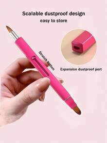 1 pieza Pincel de labios de doble punta, pincel retráctil de metal para delineador de labios, pincel corrector con tapa antipolvo, herramienta de maquillaje multifuncional - Rosa Fucsia - Ver 3