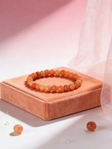 橙色太阳石水晶手链 - 天然太阳石宝石弹力手链，具有灵性疗愈、缓解焦虑和压力、瑜伽、脉轮等功效，男女皆宜。