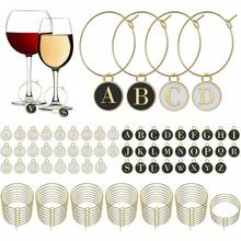 Wine Glass Charms, Metal Wine Glass Identifier Drink Letter Beads Charms Markers Tags Decorations With Rings Hoop - Default - View 8