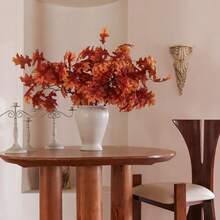 Artificial Fall Oak Tree Leaves Stems 8 PCS, Fall Decorations For Indoor Outdoor Halloween Than1ks 1giving Farmhouse Arrangement Decorations For Front Door Wedding Centerpieces In Autumn - 橡樹葉(橙黃色) - 查看 8