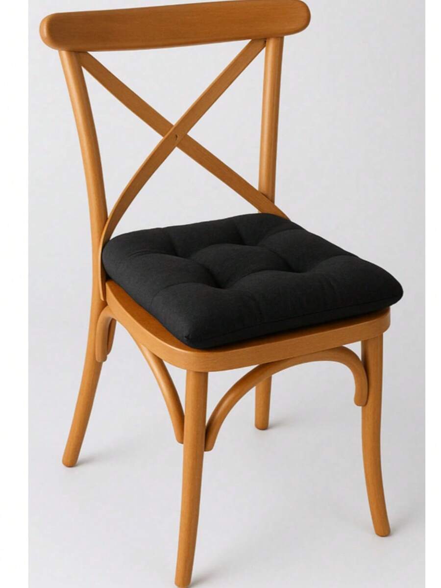 "Premium Plush Single Seat Cushion 40*40 Cm With Special Stitching, Tufted, Tie-On, Comfortable Chair Cushion" - Black - View 1