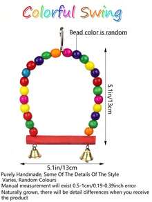 1个彩色鸟类秋千，互动攀爬梯，缓解无聊，木制虎纹鹦鹉玩具，宠物鸟笼悬挂式吊床秋千，适用于小型长尾鹦鹉、虎皮鹦鹉、凤头鹦鹉、锥尾鹦鹉、虎皮鹦鹉、爱情鸟、金丝雀等，颜色随机。 - 彩色 - 查看 2