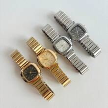 Classic Gold Square Quartz Watch, Minimalist Small Watch For Women, Adjustable Stainless Steel Bracelet - 黑與白 - 查看 4