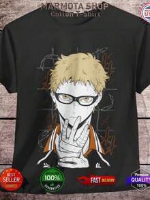 Kei Tsukishima Haikyuu-Shirt Hinata Shoyo Anime Japanese Tee Shirt Volleyball - màu đen - Xem 1
