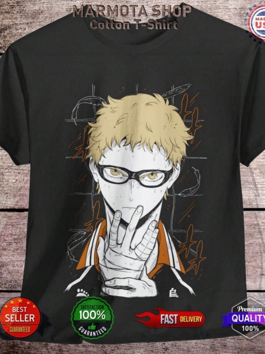 Kei Tsukishima Haikyuu-Shirt Hinata Shoyo Anime Japanese Tee Shirt Volleyball - màu đen - Xem 1