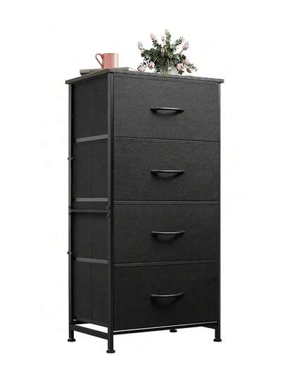 buro mesa de noche 4 cajones,  4 cajones de tela con parte de madera y estructura de acero, mueble para guardar bocadillos, bebidas, estantería, ropa adecuada para dormitorios, salas de estar y dormitorios de gran capacidad
