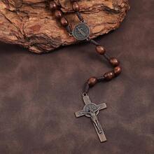 Rosary Beads Catholic For Women Handmade Wooden Catholic Rosay With Jes 1us Christ Crucifix Cross Real Healing Wooden Rosary Beads Yoga Meditation Prayer Bead Necklace - Gray - 查看 5