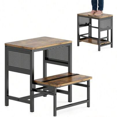 Plegable para Niño Baño de 2 Peldaños, Escalera Plegable para Casa Antideslizante, Banquito para Baño Cocina, Taburete para Adultos y Niños, Bancos Escalón Infantiles, Metal y Madera