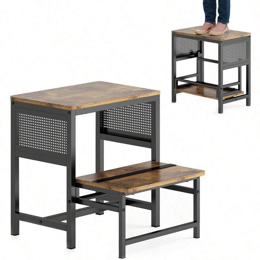 Plegable para Niño Baño de 2 Peldaños, Escalera Plegable para Casa Antideslizante, Banquito para Baño Cocina, Taburete para Adultos y Niños, Bancos Escalón Infantiles, Metal y Madera