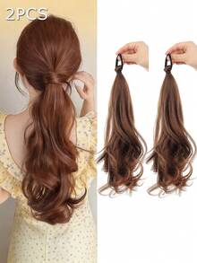 2个装弹力发圈，可缠绕成发髻，打造自然凌乱的辫子马尾辫，多种款式DIY发圈、马尾辫发绳、发圈、橡皮筋、发绳发饰，合成纤维接发马尾辫发髻，凌乱卷曲弹力发髻 - 彩色 - 查看 9