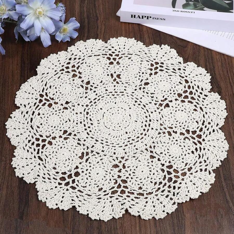 16Inch Round Doilies For Tables Crochet Doilies Tablecloth Beige Doily Cotton Lace Doily Handmade Table Doilyy Overlay (1 Pack, 40cm Diameter) - Beige - View 1
