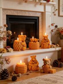 1pc Cute Bear & Honeycomb Silicone Candle Mold, 3D Animal Resin Soap Making DIY Handcraft Mold - White - View 5