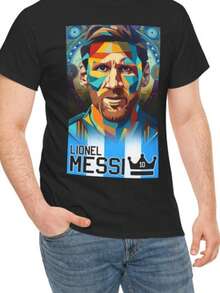 Artistic Lio Nel Me Ssi T-Shirt, Soccer Fan Apparel - Black - View 1