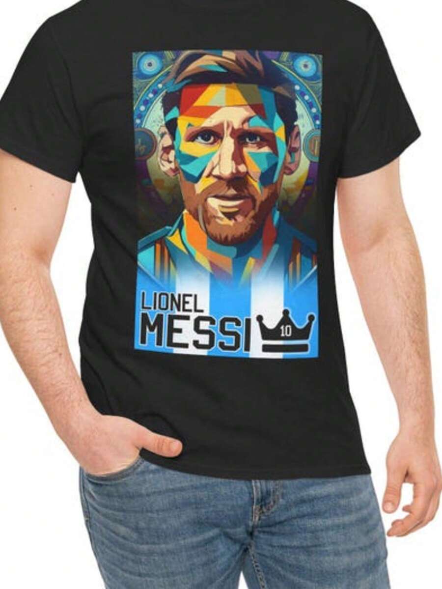 Artistic Lio Nel Me Ssi T-Shirt, Soccer Fan Apparel - Black - View 1