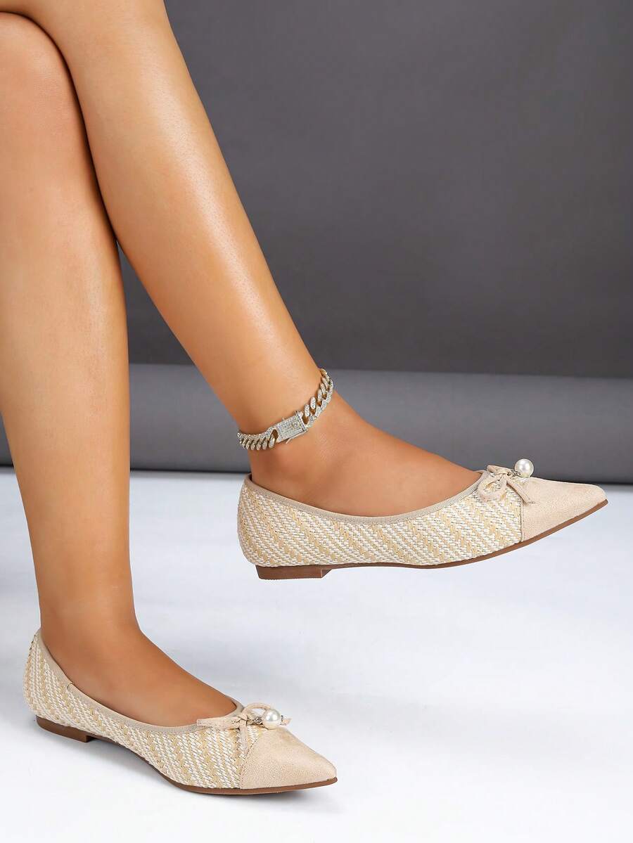 Zapatos de punta con decoración de lazo de ballet para mujer - Albaricoque - Ver 1