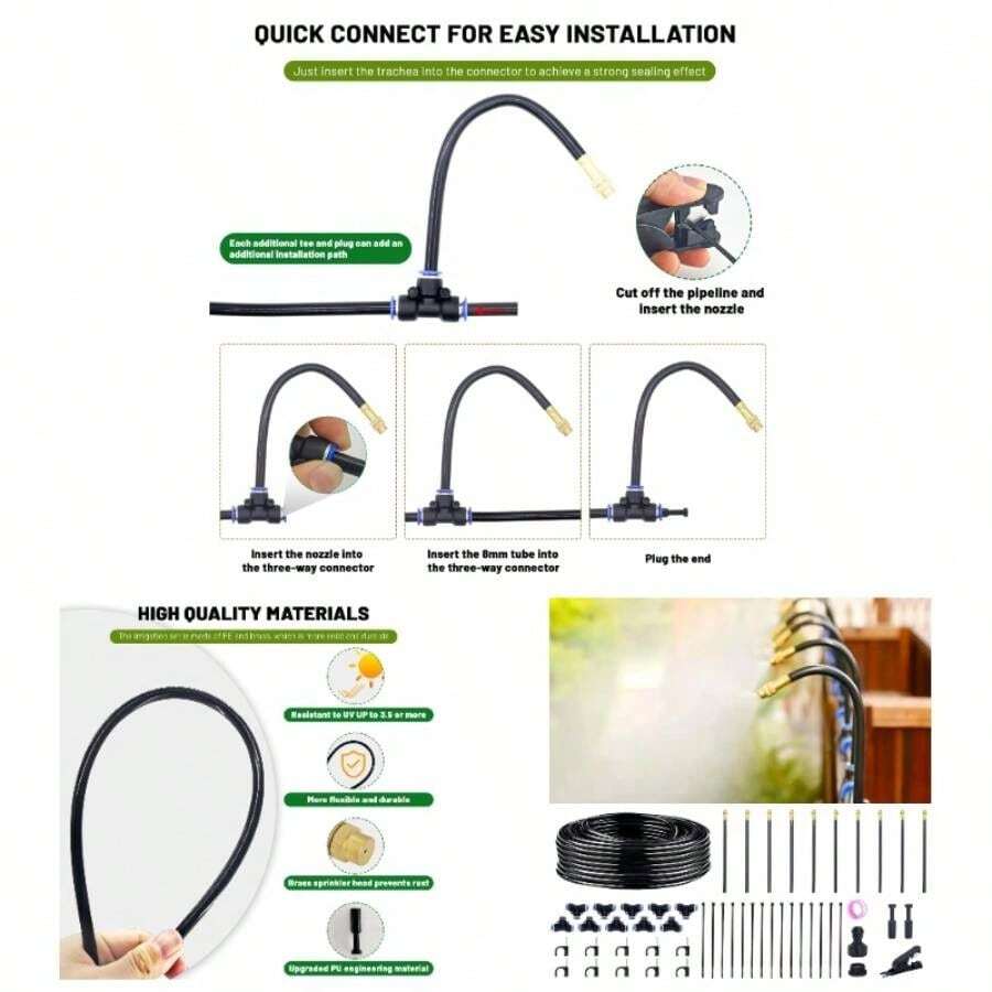 360 Adjustable Drip Irrigation System - 30FT Garden Watering System With 10 Nozzles, Garden Irrigation System, Greenhouse Accessories, Atomizing System Yard, Lawn, Plants, 5/16 Inch Hose - Without Timer + 30FT - View 1