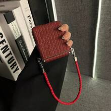 Funda de teléfono de color vino tinto con patrón tejido minimalista y correa de cuero trenzada, compatible con Samsung Galaxy ZFlip7, ZFlip6, ZFlip 5, cubierta trasera resistente a golpes - Burdeos - Ver 1