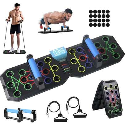 Push Up Board Fitness - Portable Foldable Pushup Board - 20 In 1 Push Up Bar At Home Gym - Strength Training Equipment For Men And Women
