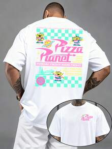 (Officially Authorized) 1 Disney Men's T-Shirt, Disney Toy Story Alien Pink Pizza Planet Pattern Men's Short-Sleeved T-Shirt, Round Neck Casual And Comfortable T-Shirt, Breathable And Light, Suitable For Sports And Leisure Wear, Spring And Summer T-Shirt, Suitable For Gifts, Suitable For Travel And Daily Wear. - 白色 - 查看 1