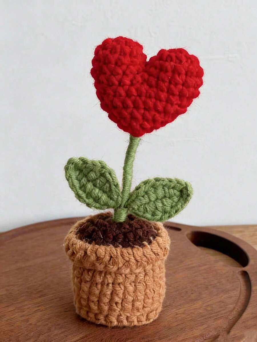 1PC Red Knitted Mini Potted Plant Decoration – Handmade Yarn Artificial Heart Flower Car Dashboard Ornament Finished Product, Bestselling Must-Have Cute Valentine's Day Gift Home Desktop Decor Car Interior Decor Office Desk Accent, Ideal For Romantic Valentine's Day Gifting Home Decor Car Dashboard Display Office Decor, Top-Rated Yarn Ornament Ideal Gift For Friends Colleagues Loved Ones - Đỏ - Xem 1
