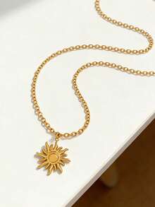 MECYLIFE 1件太阳形状吊坠项链 不锈钢饰品 女士时尚简约项链吊坠 - 金黃色 - 查看 4