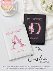 Customizable 26 Letter Name Passport Holder/Ticket Holder, With Buckle Design, Can Store Credit Cards And Business Cards, PU Leather Travel Document Card Holder, Ultra-Thin File Storage Pouch - Multicolor - View 2