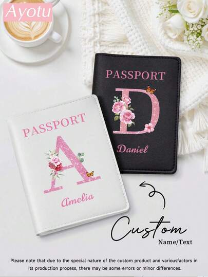Ayotu 26-Letter Customizable Name Passport Holder/Ticket Holder With Clasp Design, Credit Card And Business Card Holder, PU Leather Travel Document Card Holder, Ultra-Thin Document Organizer