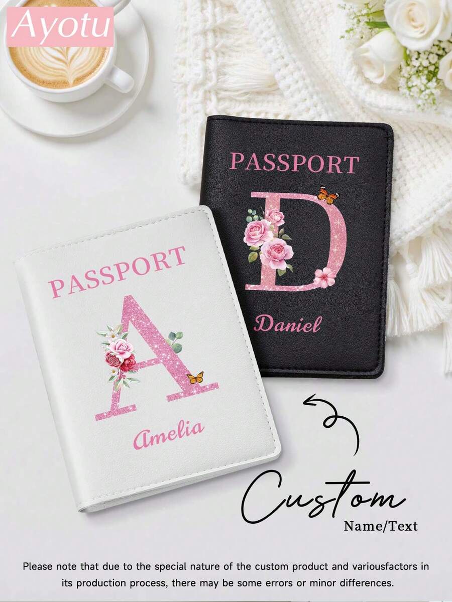 Customizable 26 Letter Name Passport Holder/Ticket Holder, With Buckle Design, Can Store Credit Cards And Business Cards, PU Leather Travel Document Card Holder, Ultra-Thin File Storage Pouch