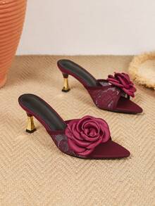 Giày sandal cao gót thời trang nữ gợi cảm với khóa kim loại hình hoa hồng, mũi nhọn, thoải mái, dễ xỏ, cao cấp, đa năng và thanh lịch, phù hợp cho các buổi tụ họp ngoài trời, tiệc chiêu đãi và các bữa tiệc. - Màu Đỏ Sâu - Xem 7