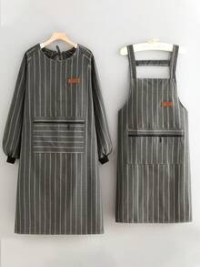 1 chiếc tạp dề dài kẻ sọc cải tiến, có khóa kéo và hai túi, thiết kế chống trượt, kiểu dáng liền thân unisex dành cho nam và nữ, dùng trong nhà bếp, làm việc, tạp dề nấu ăn, tạp dề làm bánh. - Nhiều màu - Xem 7