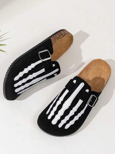 2026 New Men's  And Cool Bone Texture Closed-Toe Sandals, Black Soft Sole With Buckle Strap, Unique Casual Sandals, Suitable For Spring And Summer Indoor And Outdoor Wear,  And Stylish Men's Shoes, Perfect For Everyday Outings, Relaxing At Home, Beach Trips