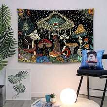 1 Peça Tapeçaria Decorativa de Parede Colorida, Tapeçaria com Padrão de Arte Cartoon Abstrata, Adequada para Quarto, Sala de Estar, Dormitório, Decoração de Festa de Halloween, Lavável, Tamanho: 79x58 Polegadas, Tapeçaria Grande de Fibra de Poliéster, Acessórios Incluídos. - B - Visão 8