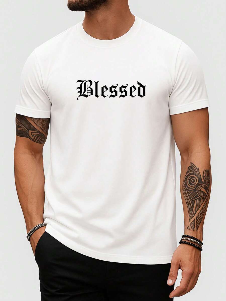 Men's Crew Neck T-Shirt, Basic Cotton Shirt, Religious Print, Cool, Comfortable, Immediate Shipping, Various Colors - 白色 - 查看 1